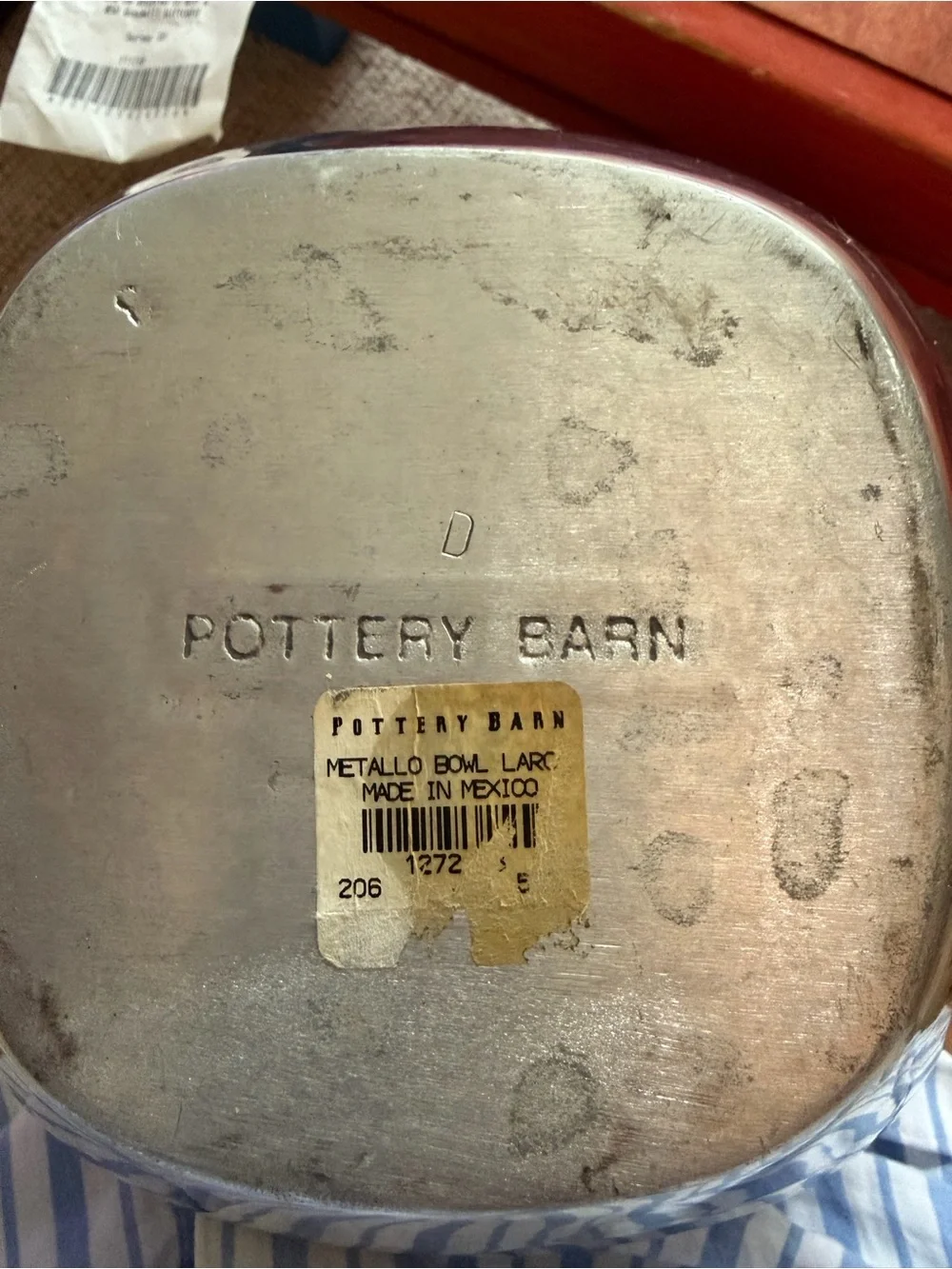Pottery barn large metal bowl metal alloy aluminum serving center piece dish